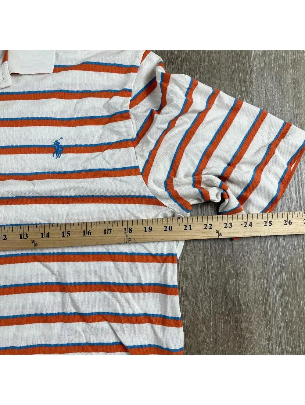 POLO GOLF Ralph Lauren Shirt Men's Medium Orange Blue Stripe Pima Cotton Logo